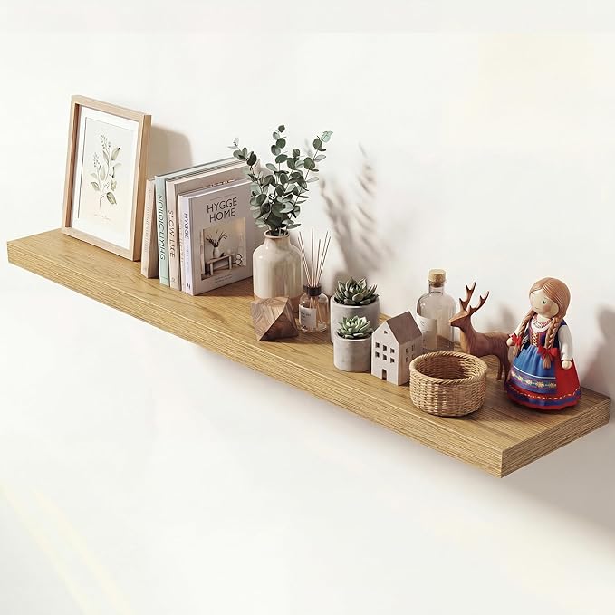 Dreamland 55 Inches Floating Shelves for Wall, 9.3" Deep Long Floating Shelves Set of 1, Large Display & Storage Shelf, Wall Shelf for Bathroom Bedroom Living Room Kitchen Office, Oak