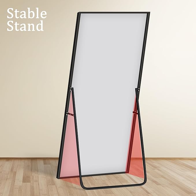 GlasFlength Full Body Mirror with Stand, 71" x 32" Full Length Mirror with Aluminum Alloy Frame Wall-Mounted/Leaning Against Wall/Floor Standing Mirror for Home Decor, Black