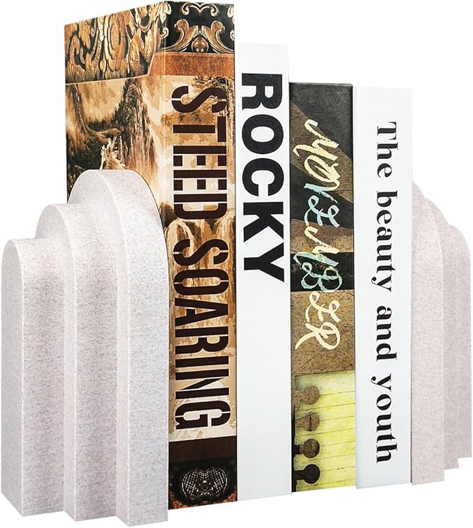 Book Ends, Bookend, Decorative Book Stopper for Shelves, Heavy Bookends for Shelves, Book Stopper for Heavy Books, Organizer for Home Office School, Aesthetic Pleasing Layered Arch Design (White)