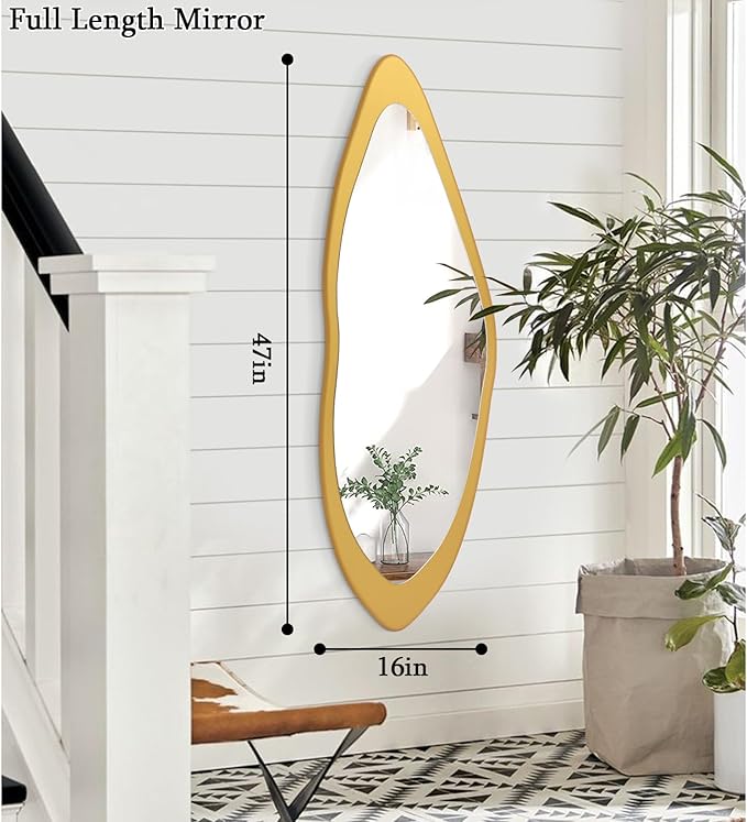 AAZZKANG Gold Irregular Full Length Mirror Large Wood Framed Mirrors 47"x16" Asymmetrical for Bedroom Living Room Bathroom Dressing Room Entryway