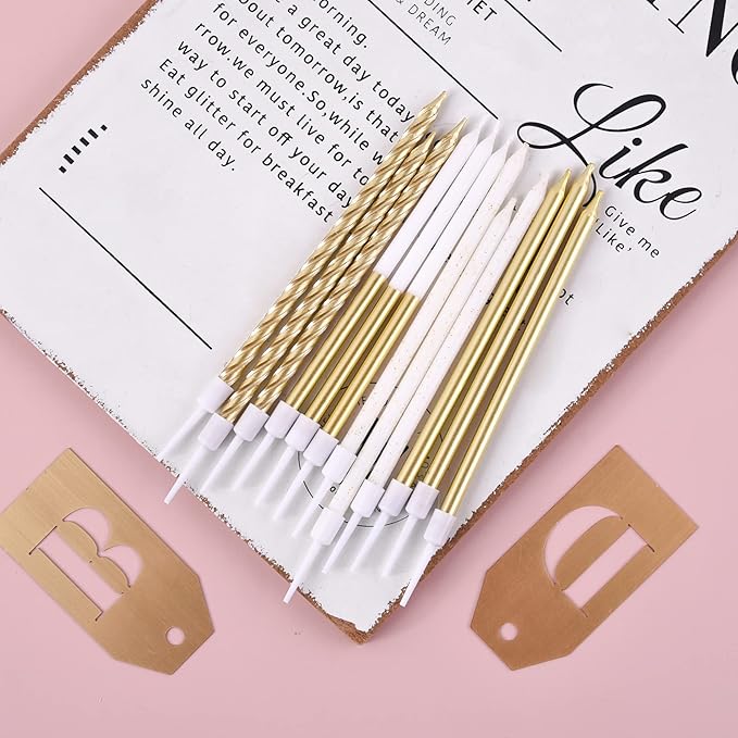 PHD CAKE Gold Metallic Long Thin Metallic Birthday Candles, Cake Candles, Party Candles, Party Decorations, Wedding Candles
