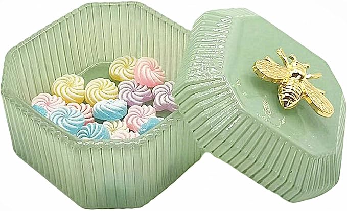 Cute Glass Candy Box - Glass Jar with Lids for Storage Candy Cookie, Vintage Candy Jar Candy Dish for Office Desk Buffet,3.34x3.34x2.68 H IN-GRB020-Green