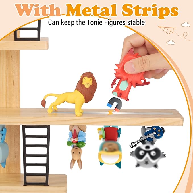 Taladad for Tonie Shelf,Tonies Storage for Creative Tonies Magnetic Wall Shelf for Tonie Figures,12-35 Characters,Wooden Hanging Shelf for Kids (Natural)