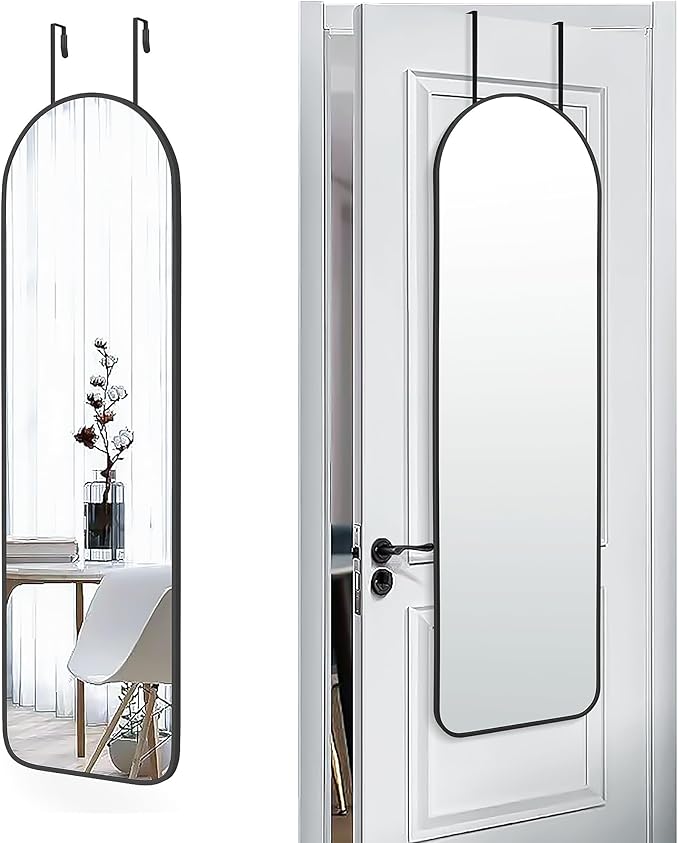 SCWF-GZ 47x14 Mirror Full Length Back Door Hanging or Wall Mounted Aluminum Metal Frame Arch Mirrors for Entryway Bedroom Bathroom Dressing Living Room 47 14 inch Black