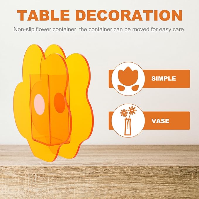 Acrylic Cloud Shaped Flower Vase Make Up Brush Pen Holder Elegant Modern Contemporary Design Vase for Home Office Wedding Decor (Orange)