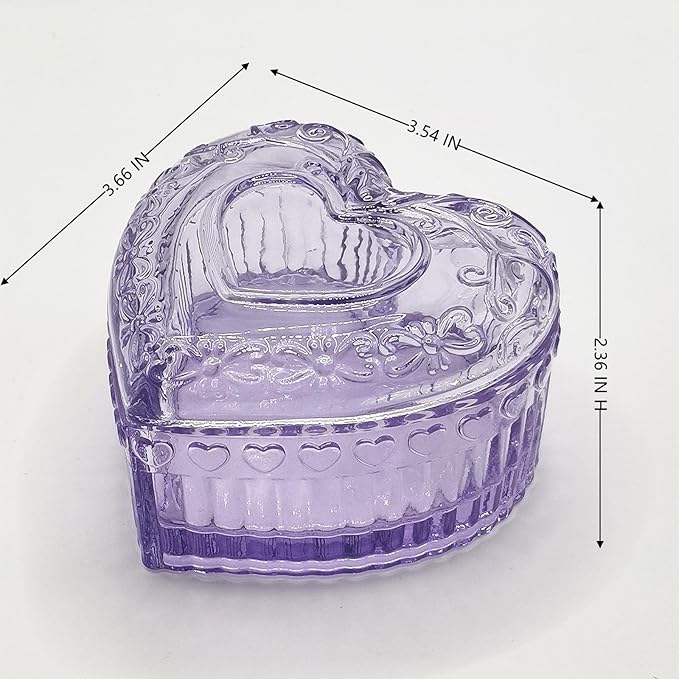 Glass Jewelry Box Heart Shape Cute Box for Storage Ring Earring Trinket Vintage Jewelry Organizer Decorative Gift for Women Girls-GRB003-Purple