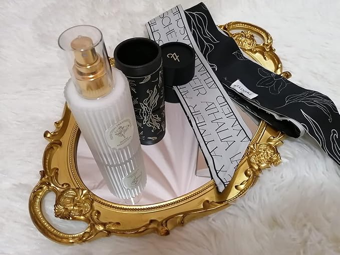 Schones Geschaft Decorative Mirror Tray, Makeup Jewelry Perfume Organizer，Vintage Oval Display and Serving Tray for Bedroom Living-Room Dresser Decor (14.6”x 9.8”) (Golden - Oval)