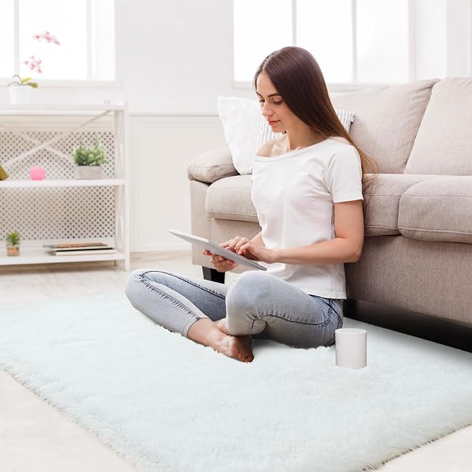 Fluffy Area Rug for Bedroom: White Plush Soft Bedside Dorm Area Rug - Small Carpets for Bedroom Kids Room Nursery (White, 3x5Feet)