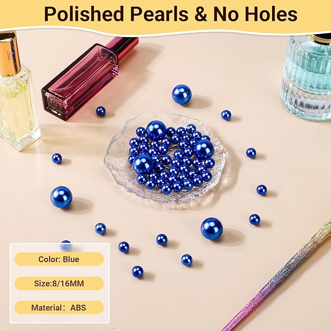 Suream 8mm/0.31in Pearl Beads for Vase Fillers, 1300PCS Round Pearls for DIY Jewelry Necklaces, Table Scatter, Wedding, Birthday Party, Home Decoration, Event Supplies, No Hole, Blue