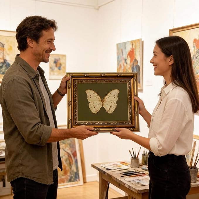 Vintage Gold Framed Wall Art Classical White Butterfly Wall Art Small Moody Insect Green Wall Decor Picture Antique Cottagecore Moth Gallery Aesthetic Poster Print for Living Room Bedroom 12x16in