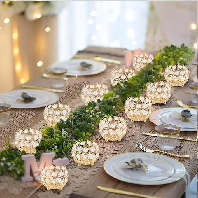 Set of 16 Crystal Bowl Tealight Holders for Wedding Centerpieces,Gold Votive Candle Holders for Party,Home Shower Decorations, Flower Vases Candle Centerpiece for Dining Table Decor