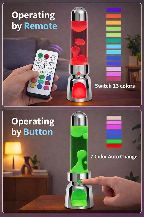 Liquid Motion Lamp Lighthouse Style 13" LED Night Light for Adults Kids with Remote 13 RGB Color Changing Decorative Mood Light for Bedroom, Aesthetic Home Decoration, Table Lamp, White Wax