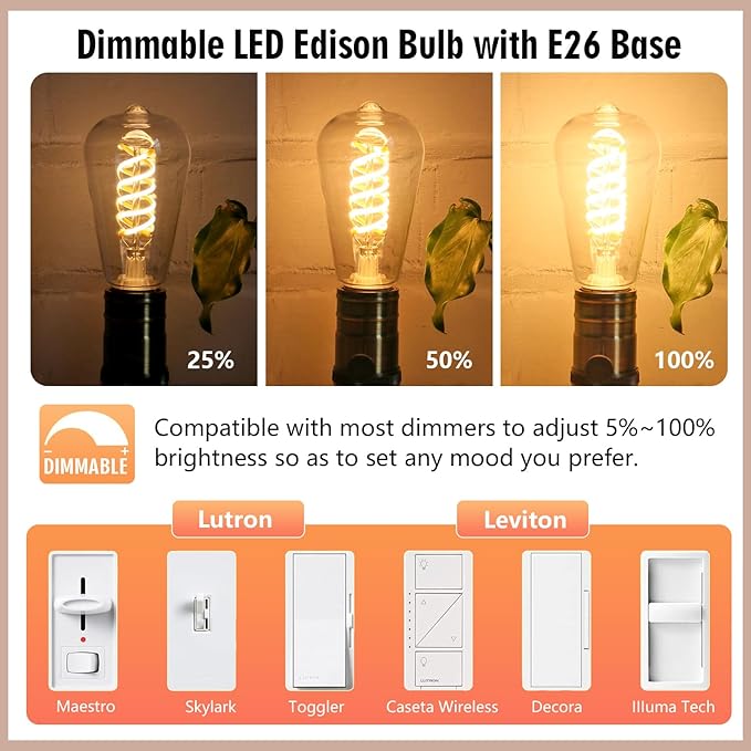 12Pack Edison Light Bulb 60W Equivalent, Dimmable Vintage LED Light Bulbs, E26 Medium Base, Warm White 2700K, 6W, 600LM, 80+CRI, Antique Decorative LED Bulb, Shtterfroof Clear Shell.