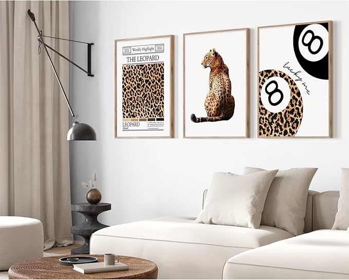 Lhoiplme Trendy Leopard Wall Art Cheetah Print Canvas Wall Decor 8 Ball Poster Preppy Room Aesthetic Pictures Funky Coquette Vintage Prints Y2k Fashion Lucky Posters for Bedroom 16x24x3 Inch Unframed
