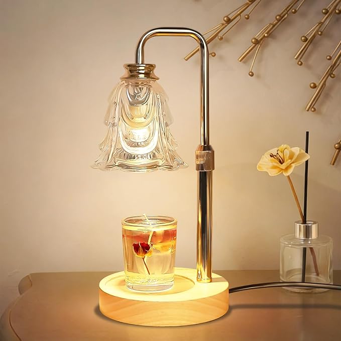 Droyek Candle Warmer Lamp with Timer Electric Adjustable Height Candle Warmer Dimmable Wax Warmer Lamp Jar Candles with 2 Bulbs for Home Decor & Office