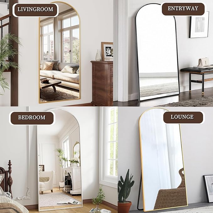 OGCAU 76"x34" Arched Full Length Mirror, Hanging Leaning or Standing Full Body Mirror, Wall Mounted Mirror with Aluminum Frame for Living Room, Bedroom or Cloakroom (Gold)