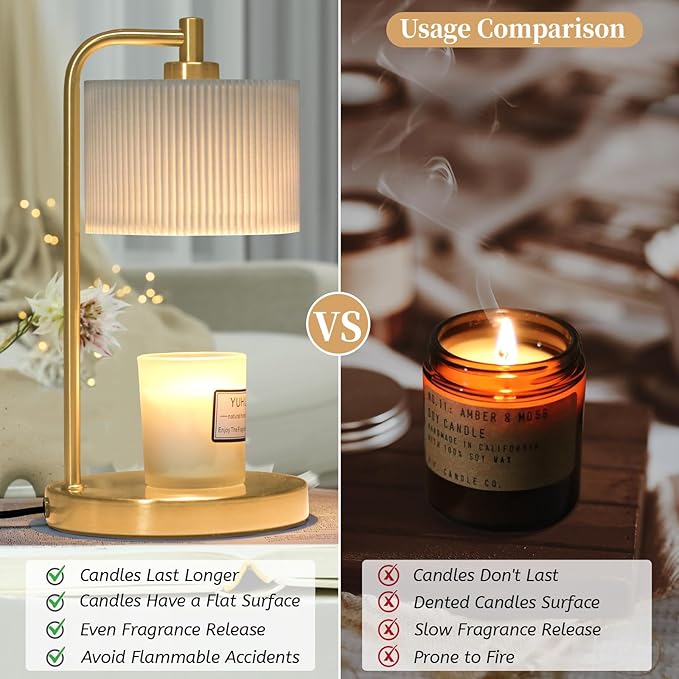NITOWOLF Candle Warmer Lamp with Timer, Dimmable Wax Warmer Lamp Candle Lamp for Scented Candles with Bulbs, Mothers Day Gifts for Mom, Birthday Gifts for Women (Gold)