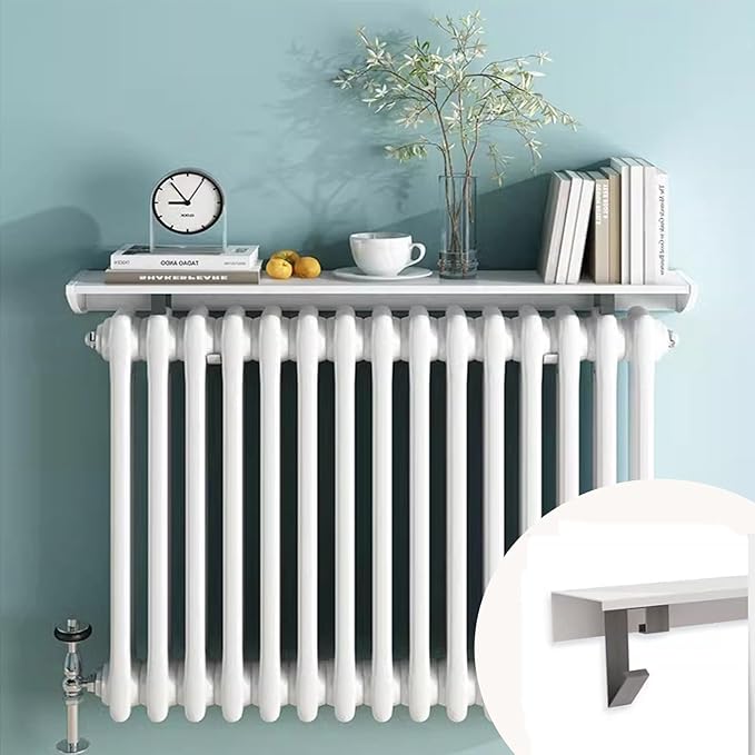 Radiator Shelf Top Bracket Cover Small Floating Organizer Rack for Home Living Room Bedroom Hallway, No Drill Shelf (White, 19.6 in)