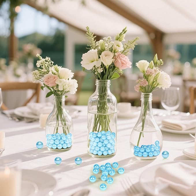 2800Pcs Light Blue Vase Filler Pearl Beads for Crafting 6mm Beads No Holes Decor Suitable for Wedding Decor, Party Decorations, Centerpiece Table Decorations