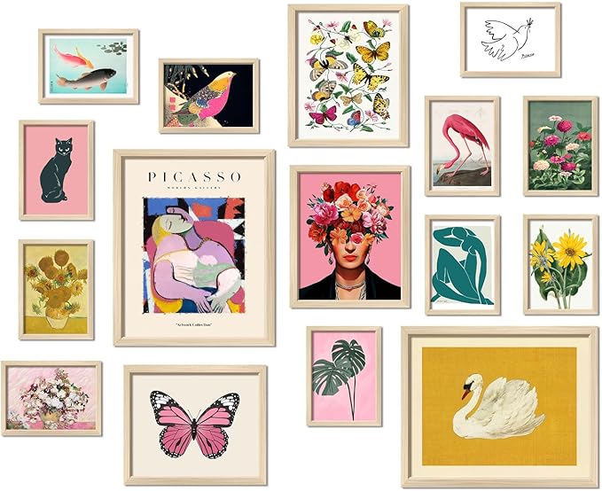 ANERZA 16 PCS Eclectic Wall Art Decor, Modern Maximalist Wall Prints for Bedroom, Posters for Room Aesthetic, Wall Collage Kit Pictures for Living Room, Colorful Dorm Gallery Home Decor