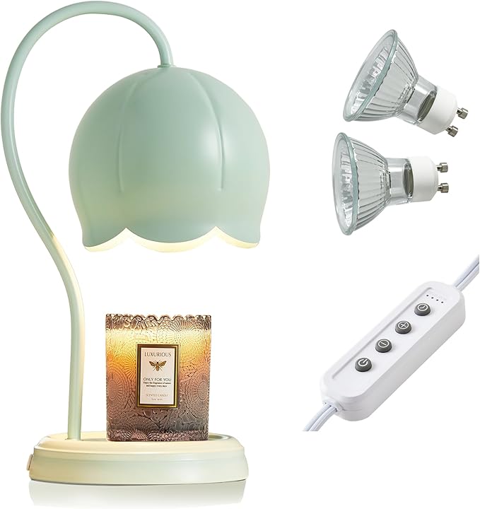 Light Green Cute Flower Candle Warmer Lamp with Timer Dimmable, Bedroom House Office Aesthetic Living Girls Room New Home Decor, Christmas Birthday New Year Gifts for Women Mom