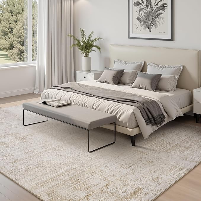 5x7 Area Rugs for Living Room Non Slip Machine Washable Rug Distressed Abstract Soft Indoor Carpet Neutral Boho Rug for Bedroom Dining Room Playroom Office, Beige