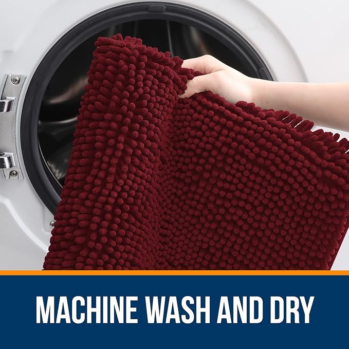 OLANLY Large Bathroom Rugs 59x35, Extra Soft Absorbent Chenille Bath Rugs, Rubber Backing Quick Dry, Machine Washable Bath Mats for Bathroom Floor, Tub and Shower, Home Decor Accessories, Burgundy