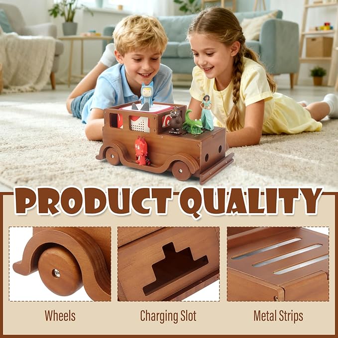 Taladad Storage & Play Car Shelf for Toniebox 2/1 Tonie Figures Characters Storage,Magnetic for Creative Tonie Box, Wooden Magnetic Shelf for Kids