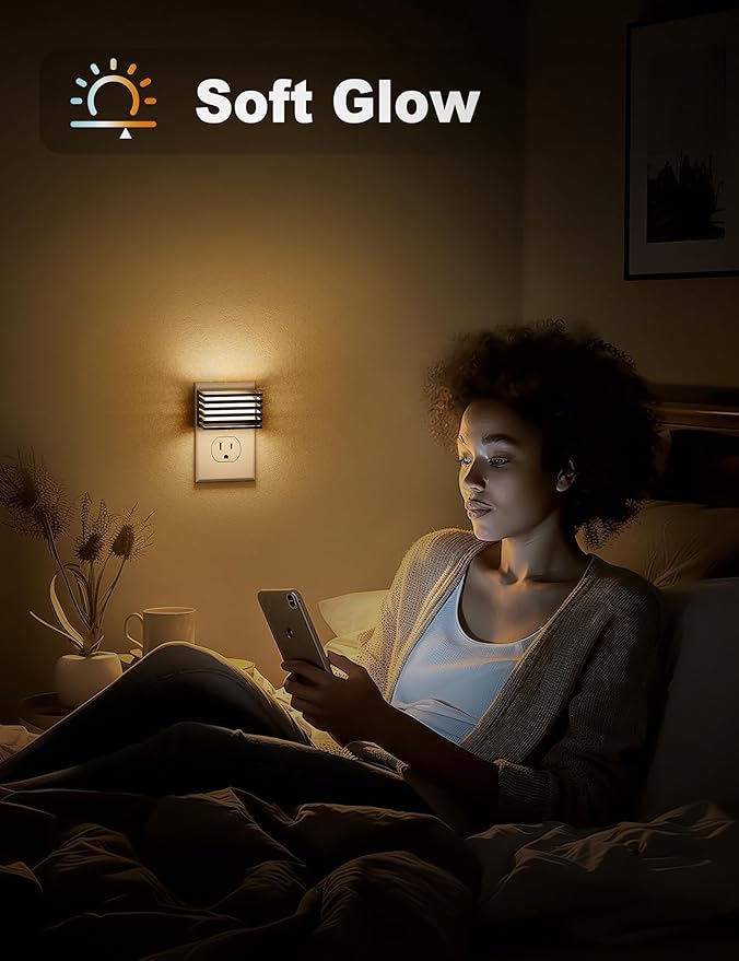 JandCase LED Night Light, [4 Pack] Night Lights Plug into Wall with Dusk to Dawn Sensor, Dimmable Plug in Night Light, Adjustable Brightness, 3000K Soft White Nightlight for Bedroom Bathroom Hallway