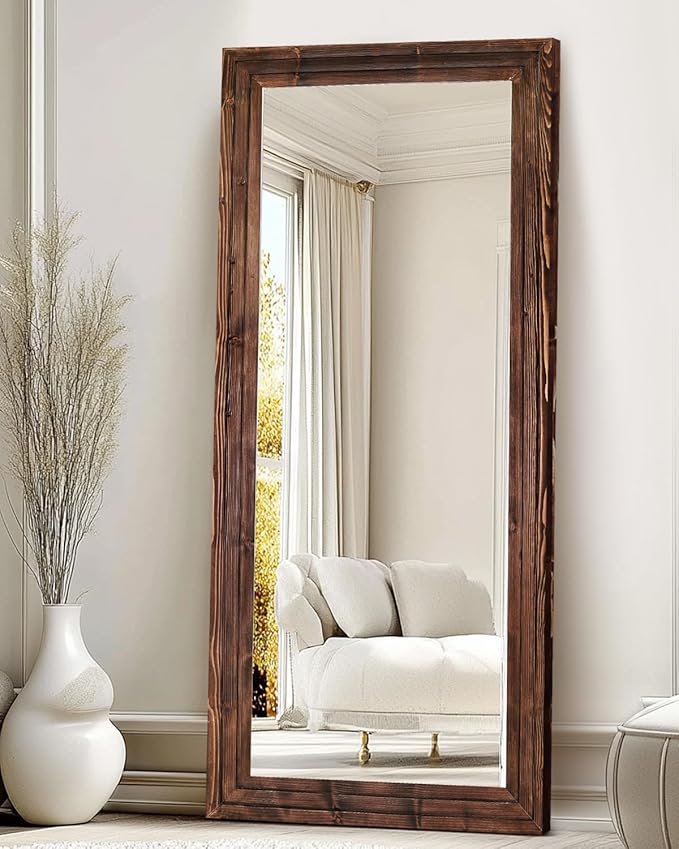 Full Length Mirror 71"x30" Solid Wood Frame Floor Large Mirror for Living Room, Bedroom Hanging or Leaning Wall-Mounted, Brown