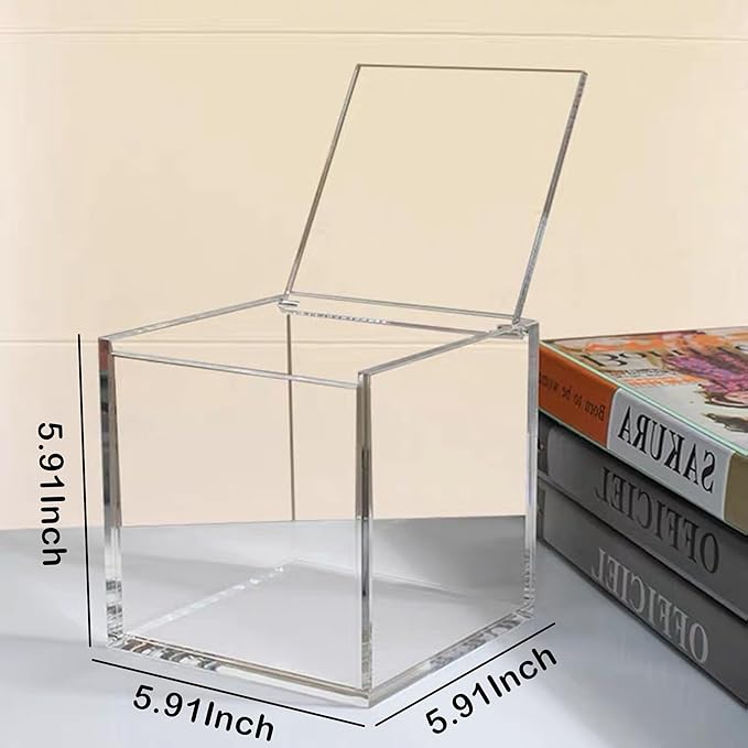 KissYou Acrylic Box Clear Storage Contanier with Lid Acrylic Hinged Lid Box Coffee Pod Holder Birthday Wedding Graduation Party Decoration Candy Box Transparent Display Case
