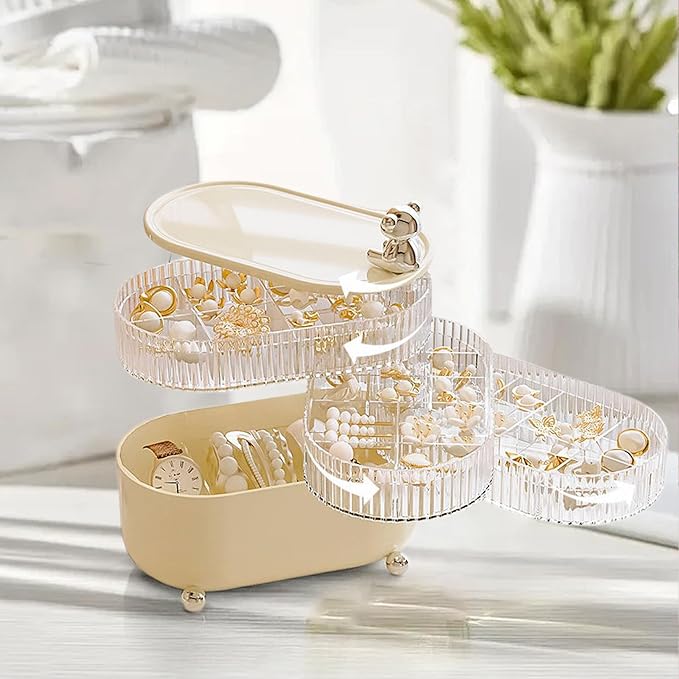 Jewelry Box, 4-Layer Rotation Jewelry Organizer, Acrylic Storage Boxes for Rings, Bracelets, Necklaces, Lipsticks, Make up Organizer for Vanity Top, Gifts for Women