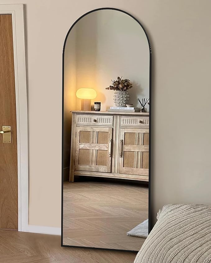 SUNQUEEN 59"x16" Floor Mirror Full Length, Arched Full Length Mirror with Stand, Full Body Mirrors for Bedroom Living Room or Cloakroom Black