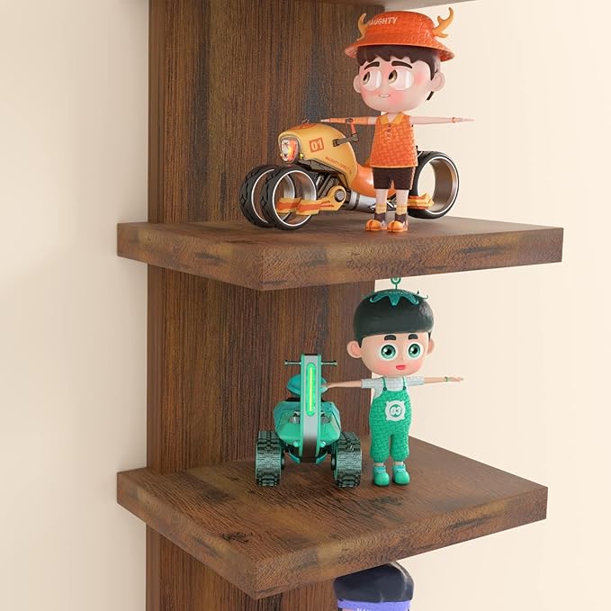 5 Tier Wall Shelves Brown, Vertical Column Shelf Floating Storage Home Decor Organizer Tall Tower Design Utility Shelving Bedroom Living Room