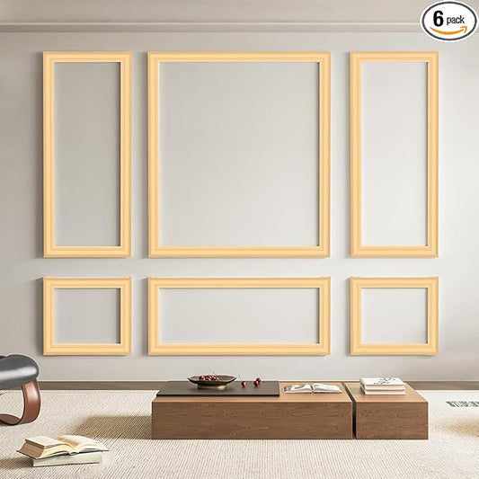 Art3d Pre-Cut Wall Molding Set of 6 pcs, Ready-to-Assemble Wainscoting Panels for Interior Wall Décor Living Room Bedroom Accent Wall - Installed with Glue, 3 Top 3 Bottom, Oak
