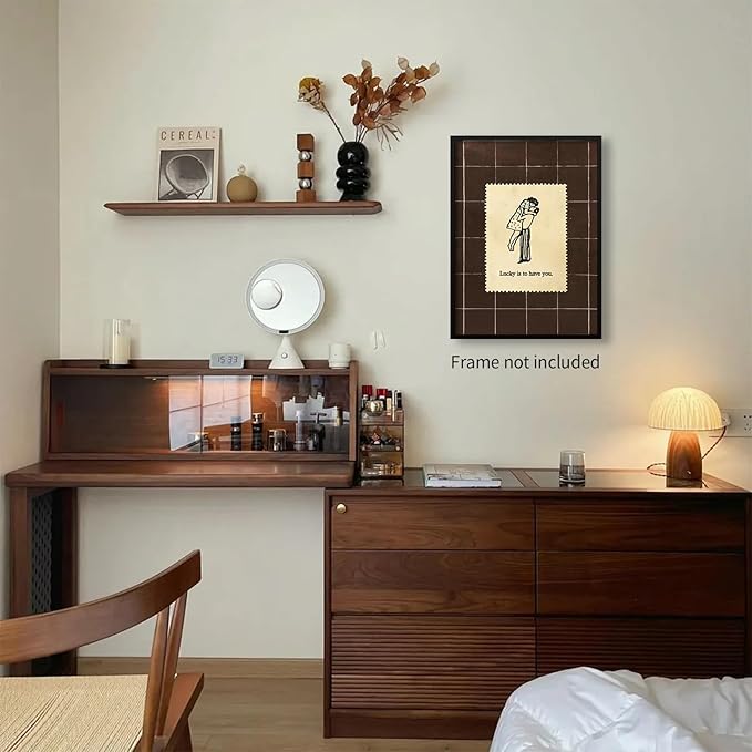 WIUHIO Brown Mid-Century Couples Wall Art Valentine Quotes Lucky Is to Have You Poster Vintage Romantic Anniversary Canvas Prints Modern Love Wall Decor for Bed Living Room 08x10 inch Unframed