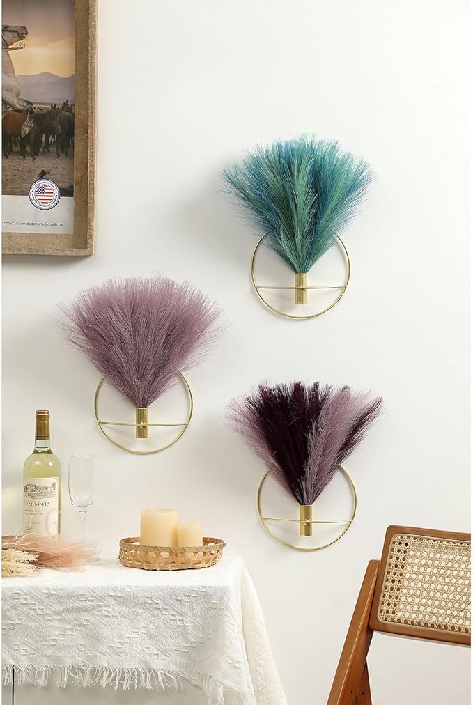 Pretty Jolly Wall Decor, Wall Metal vase Decoration Holder, Wall-Mounted Artificial Flowers Wall Decor Fake Wheat 2 Pack,Wall Art Artificial Greenery, Farmhouse, Boho