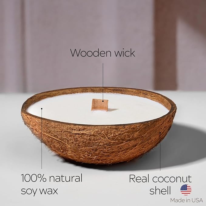 – Scented Candles Clearance | Coconut Shell Soy Wax Candle with Wooden Wick | Candles for Home Décor | Gift Idea for Women (1, Caramel Island)