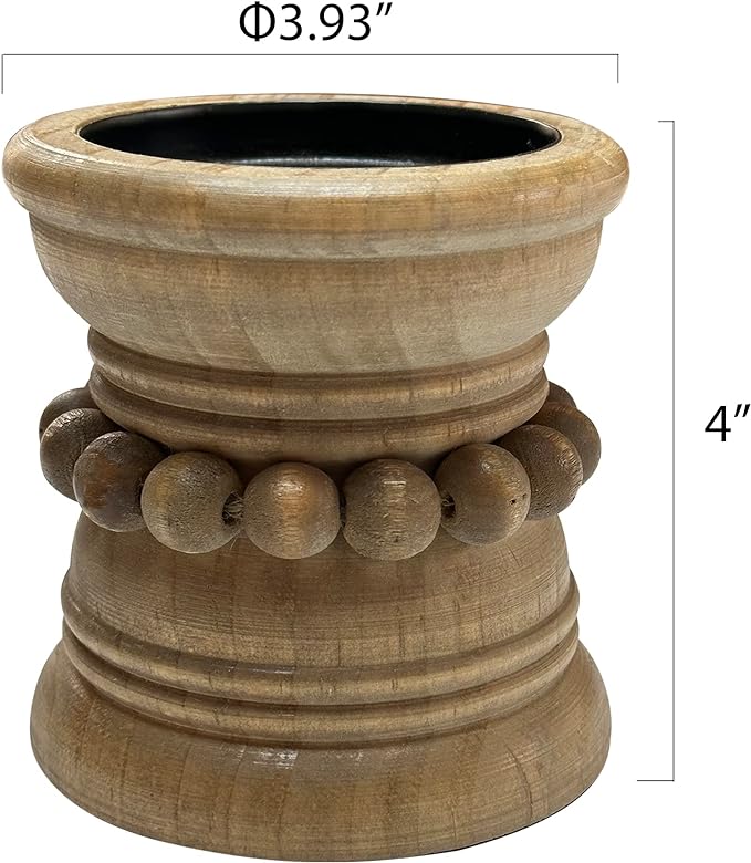 dwellington Farmhouse Rustic Wood Pillar Candle Holder for Pillar Candles, Decorative Beaded Candlestick Holder Stand for Home Décor, Gifts, Wedding (Natural)