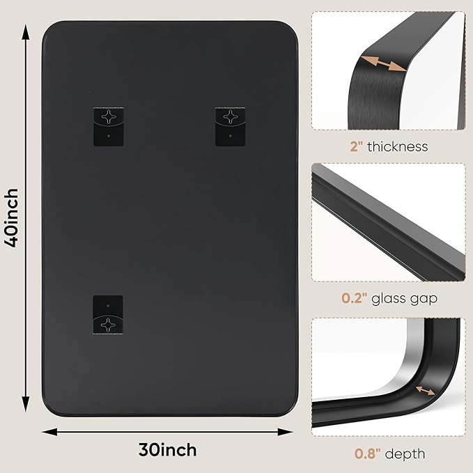 NEWBULIG 30X40 Inch Bathroom Wall Mirror, Vanity Bathroom Mirrors for Over Sink Tempered Glass, Anti-Rust Metal Framed Rounded Rectangle, Hangs Horizontally or Vertically, Farmhouse Home Decor, Black