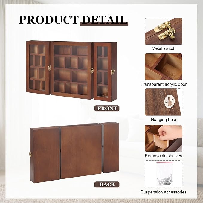 DoubleFill Set of 3 Wooden Trinket Display Shelf Shadow Box with Shelves 10 x 15 Inch Large Wall Mounted Display Storage Mini Figures Curio Trinket Medals Crafts Collections(Brown,Box Shape)