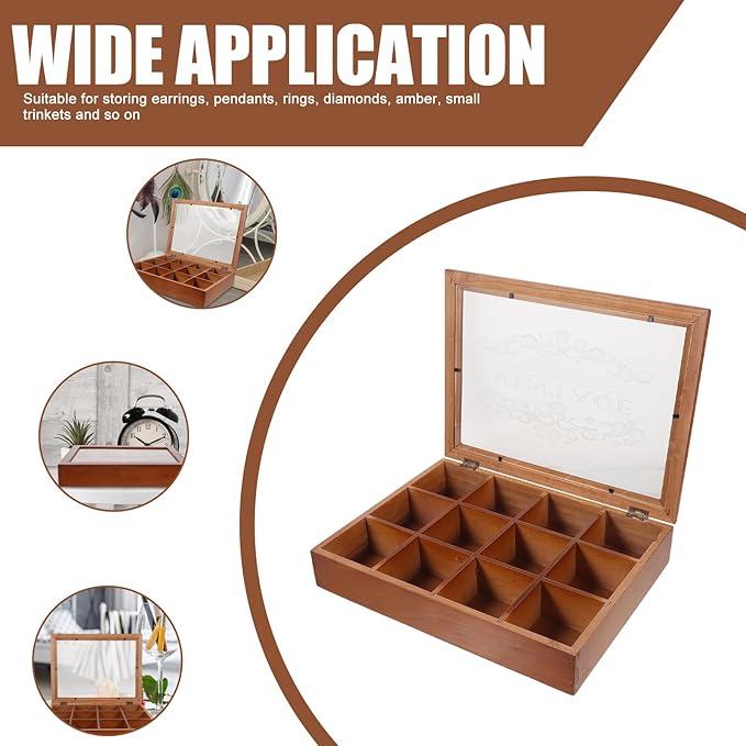 DOITOOL Box Coffee Storage Ring Compartments Holder Tea Bag Organizer Tea Bags Cadd y Trinket Chest Necklace Chest Makeup Case Organizer Storage Case Acrylic Coffee Bag Wooden