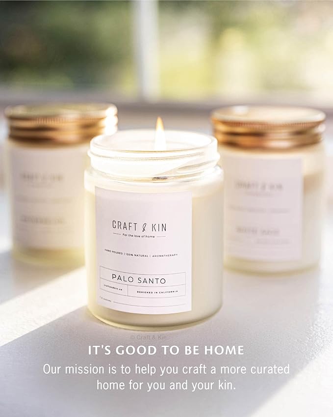 Craft & Kin Palo Santo Scented Candle | 8 Oz 45 Hour Long Lasting | Classic Soy WoodWick Winter Candles | Made with Natural Soy | Holiday Candles Gifts for Men and Women