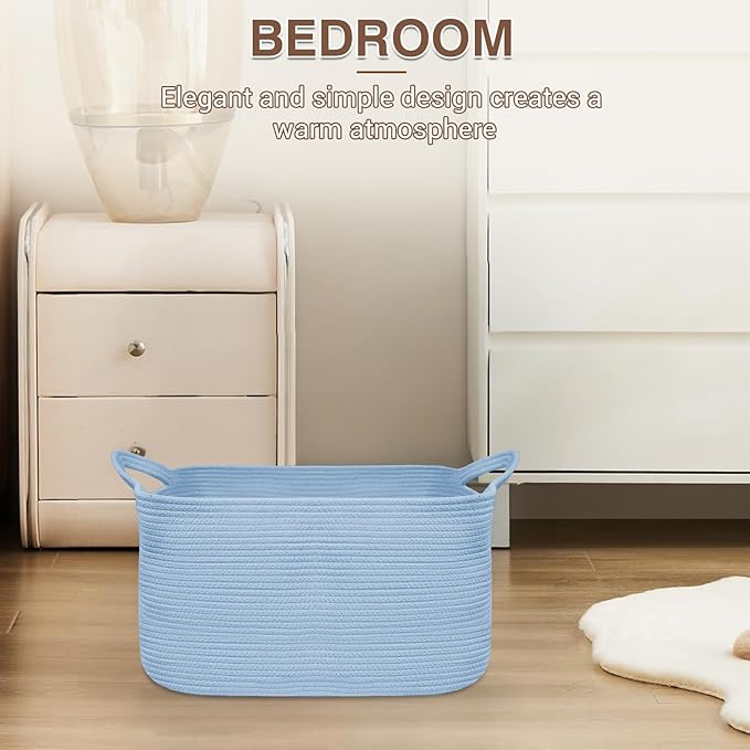 YOUDENOVA Nursery Storage Basket，21.6''×14.9''×11.8'' Rectangle Cotton Rope Blanket Basket, Nursery Laundry Hamper for Organizing，Toy Basket for Living Room, Bedroom