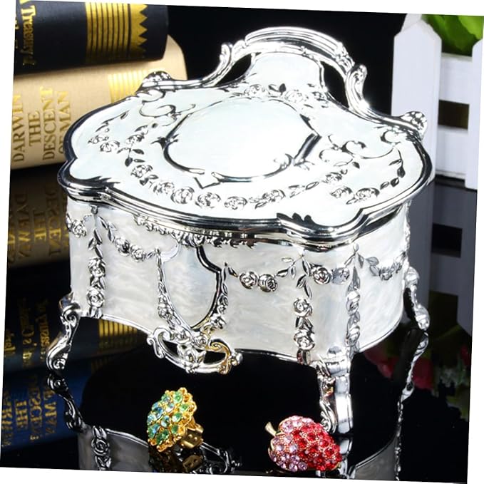 DOITOOL Vintage Jewelry Box with High Foot Stand, Antique Jewelry Storage Case for Rings and Earrings, Compact 6.8x5.3x5.5 Inch Decorative Makeup Organizer for Women