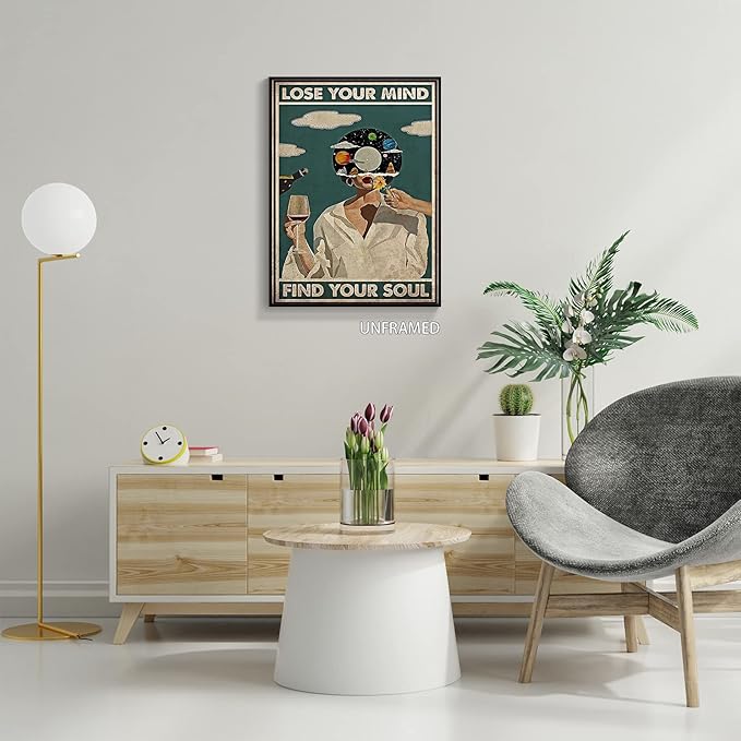 YuzhongART Vintage Lose Your Mind Find Your Soul Poster Mental Health Quote Canvas Wall Art Posters Cool Unique Music Girl Print Painting Abstract Wall Decor for Bedroom Bathroom 24x36in Unframed