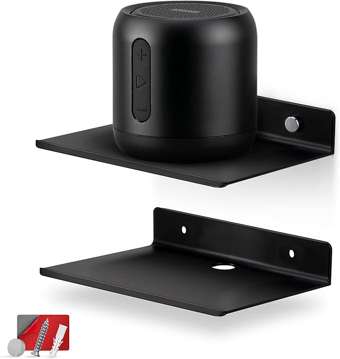 2-Pack 6" Floating Metal Wall Shelf for Books, Organizer, Speakers, Plants, Cameras, Books, Decor Display, Storage, Routers & More Wide Universal Holder Shelf by Brainwavz (Black)