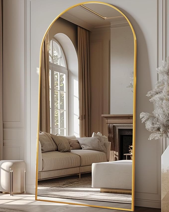 Antok 81" x41” Arched Full Length Floor Mirror, Gold Aluminum Frame, Free Standing/Wall Mount/Leaning for Bedroom, Living Room, Dressing Room