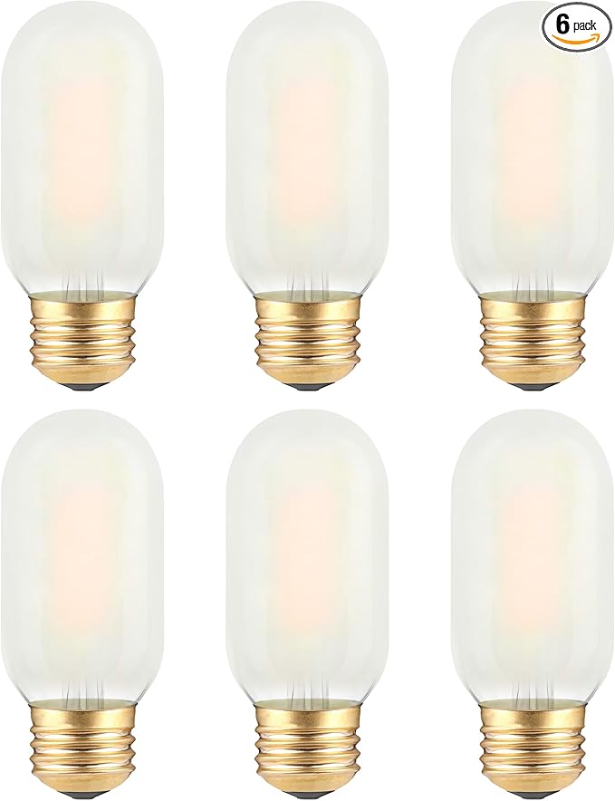 Frosted T45 LED Bulb- Vintage E26 Base Edison Light Bulbs 40 Watt Equivalent- Dimmable Decorative Antique T14 Filament Tubular Bulbs- 4W 2700K Soft Warm White- 6 Count