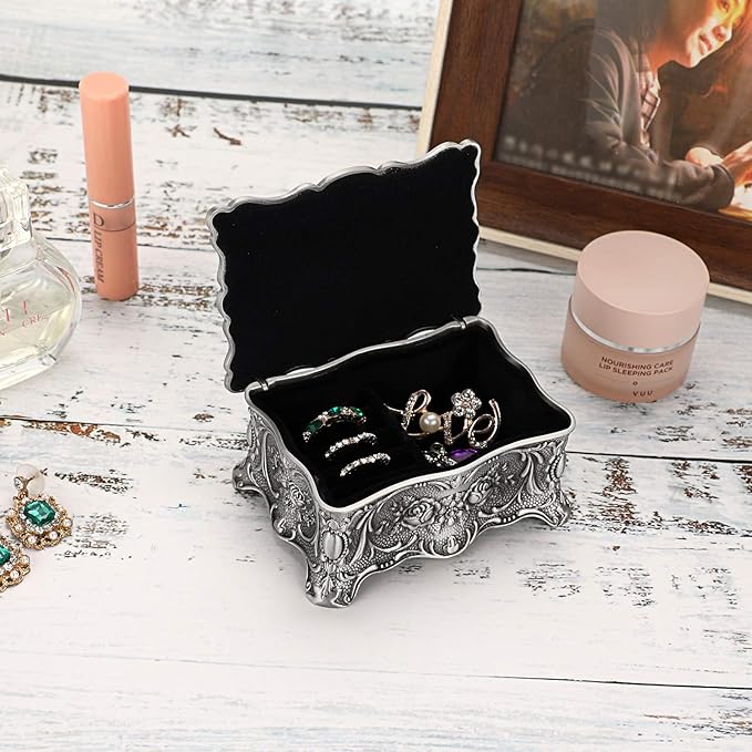 Hipiwe Vintage Jewelry Box, Small Enameled Trinket Box Organizer Rectangular Treasure Chest Box Jewelry Decorative box Keepsake Gift Box Case for Women,3.7x 2.7x 2 inch